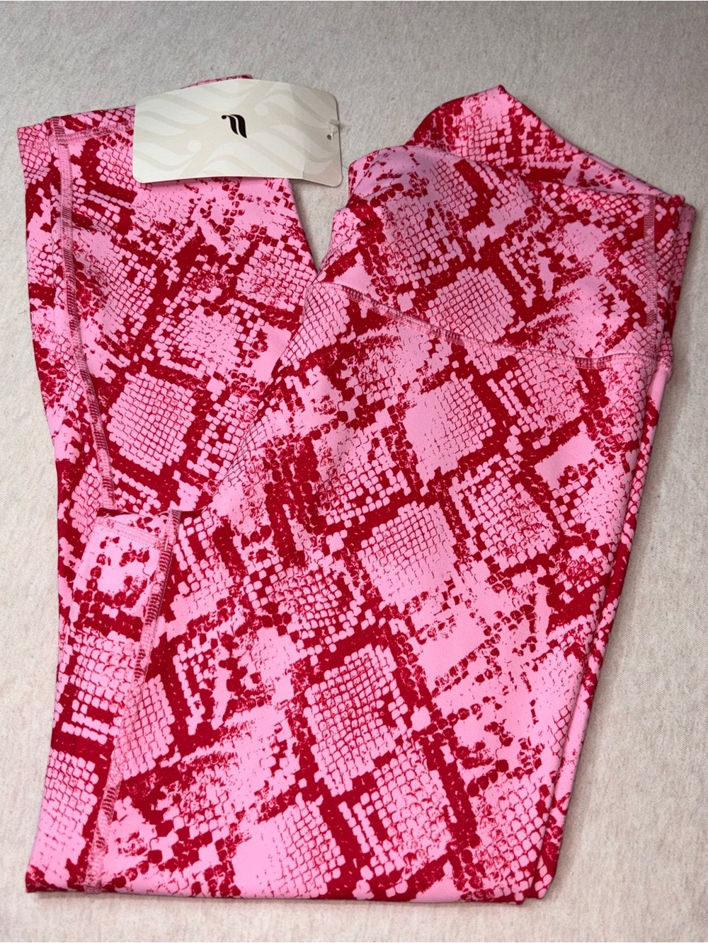 Fabletics Pink & Red Snake-Print High-Rise Powerhold Leggings